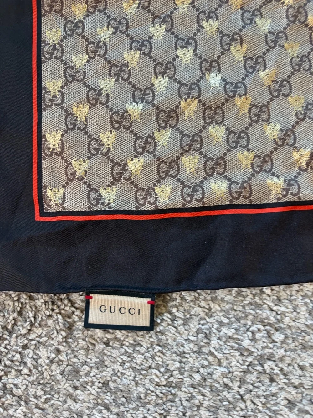 Gucci Black and Gold Patterned Decorative Scarf Throw